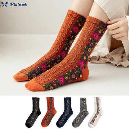 Folk Style Floral Quarter Socks(5 Pairs)