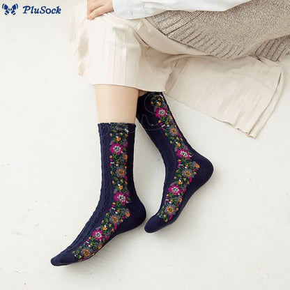 Folk Style Floral Quarter Socks(5 Pairs)