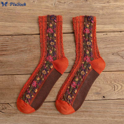 Folk Style Floral Quarter Socks(5 Pairs)