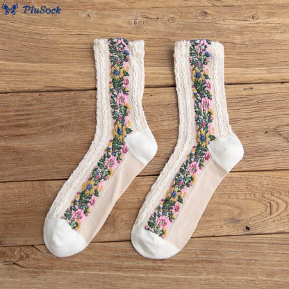 Folk Style Floral Quarter Socks(5 Pairs)