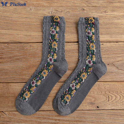 Folk Style Floral Quarter Socks(5 Pairs)