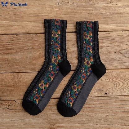 Folk Style Floral Quarter Socks(5 Pairs)