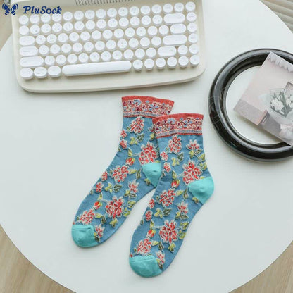 Floral Relief Quarter Socks(5 Pairs)