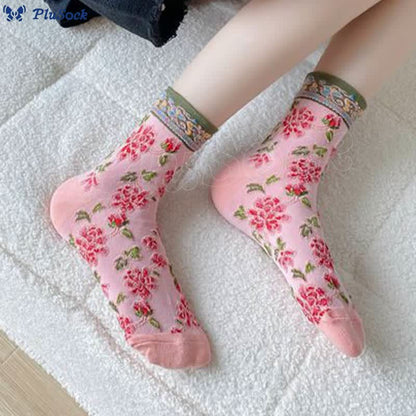 Floral Relief Quarter Socks(5 Pairs)