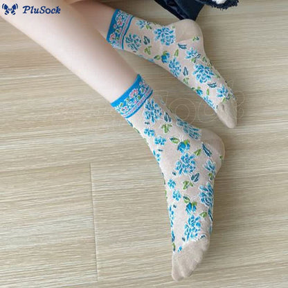 Floral Relief Quarter Socks(5 Pairs)