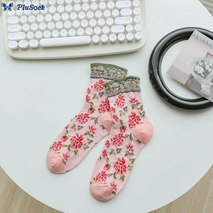 Floral Relief Quarter Socks(5 Pairs)