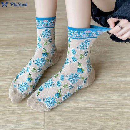 Floral Relief Quarter Socks(5 Pairs)