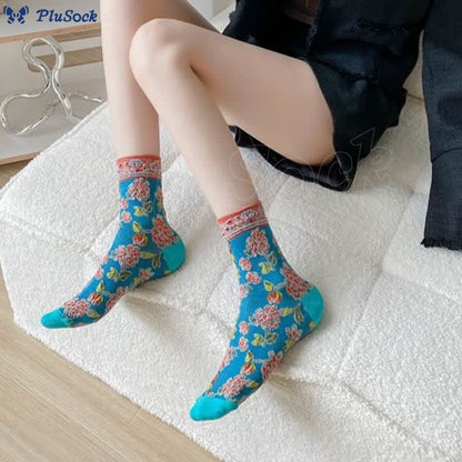 Floral Relief Quarter Socks(5 Pairs)