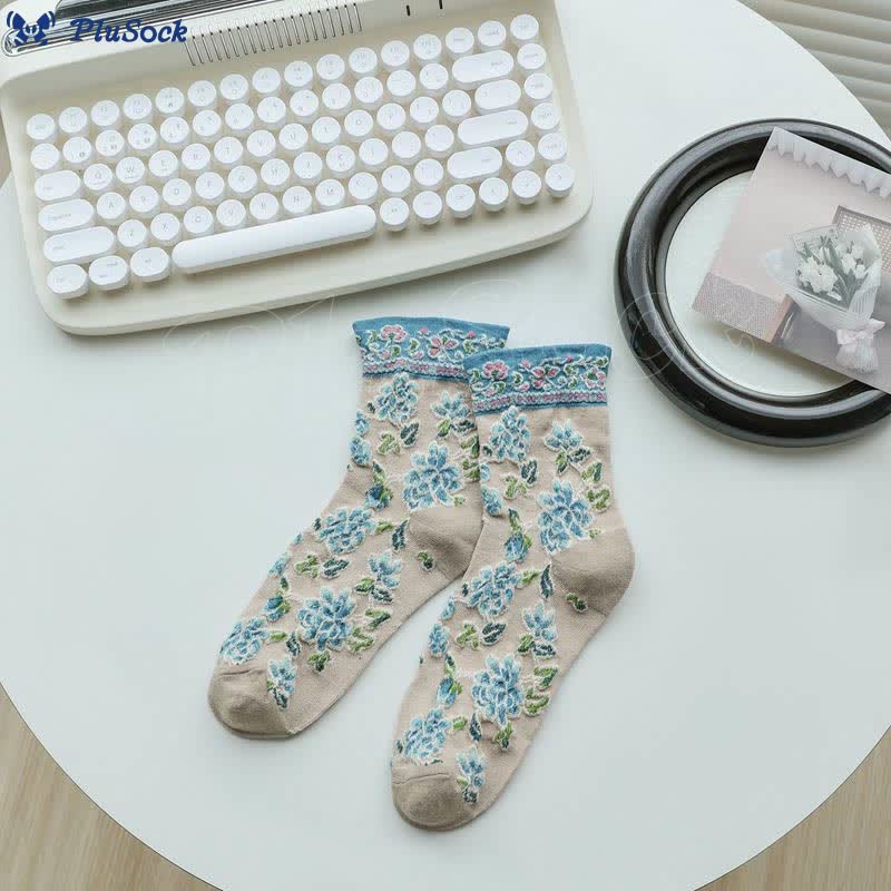 Floral Relief Quarter Socks(5 Pairs)