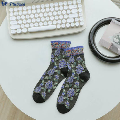 Floral Relief Quarter Socks(5 Pairs)