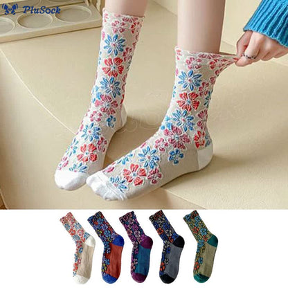 Retro Carving Flowers Quarter Socks(5 Pairs)