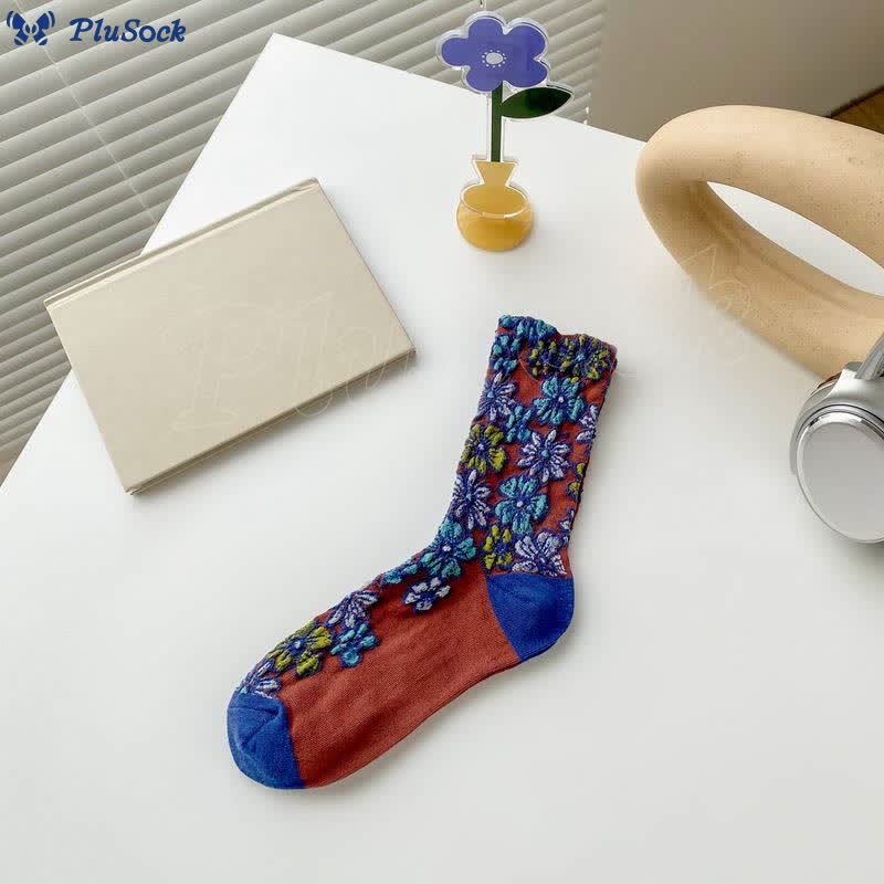 Retro Carving Flowers Quarter Socks(5 Pairs)