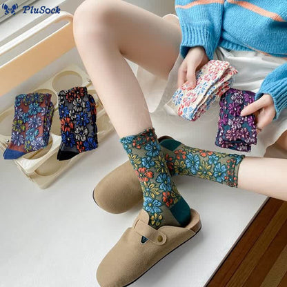 Retro Carving Flowers Quarter Socks(5 Pairs)