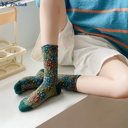 Retro Carving Flowers Quarter Socks(5 Pairs)