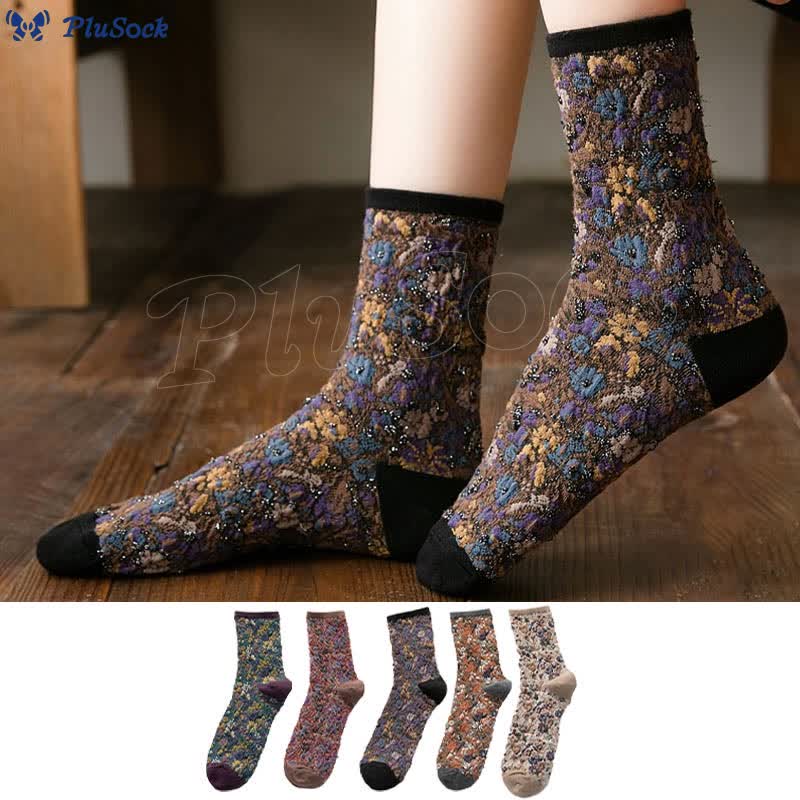 Plants Flowers Quarter Socks(5 Pairs)