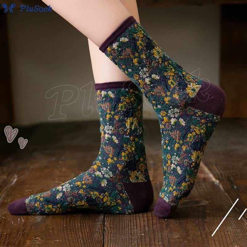 Plants Flowers Quarter Socks(5 Pairs)