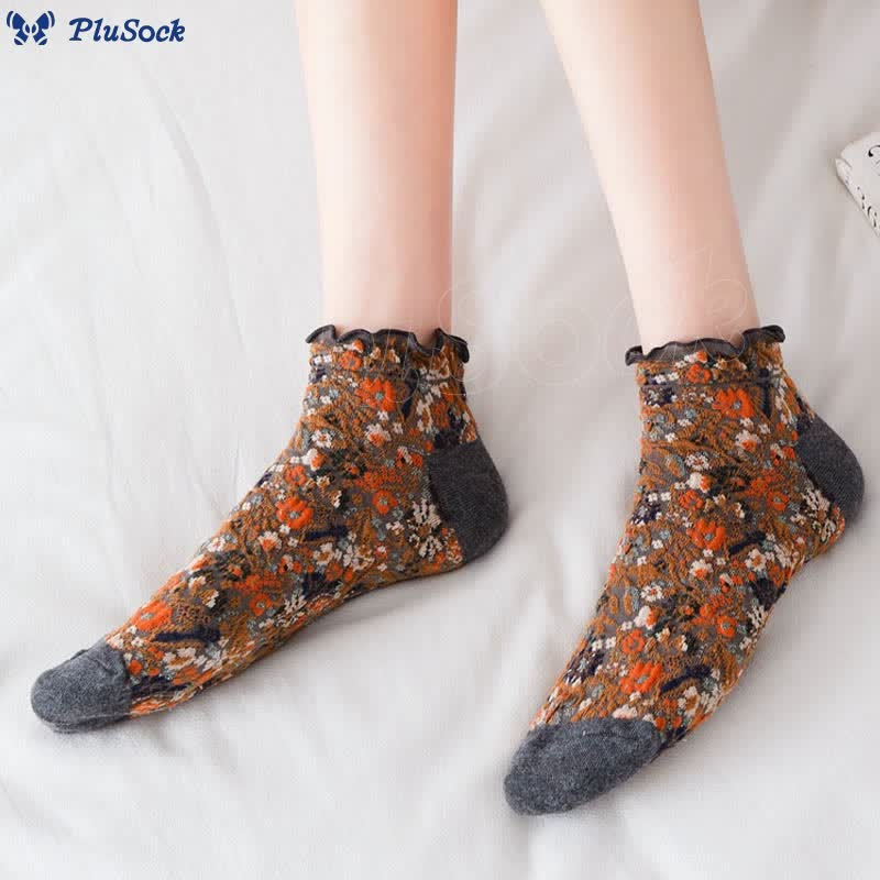 College Style Florals Ankle Socks(5 Pairs)