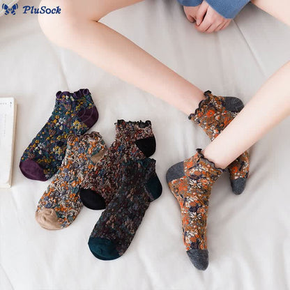 College Style Florals Ankle Socks(5 Pairs)