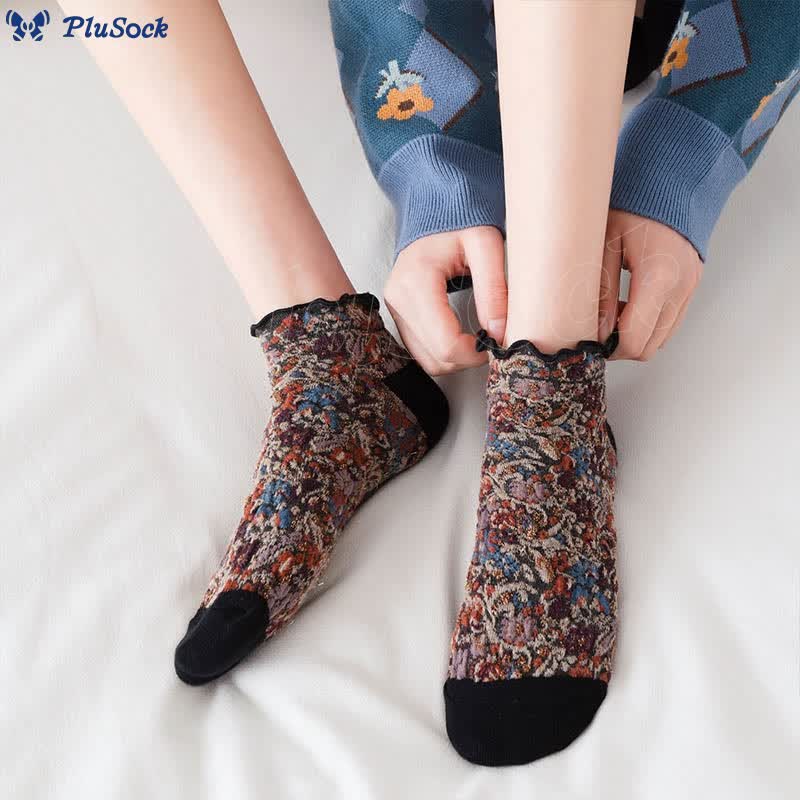 College Style Florals Ankle Socks(5 Pairs)