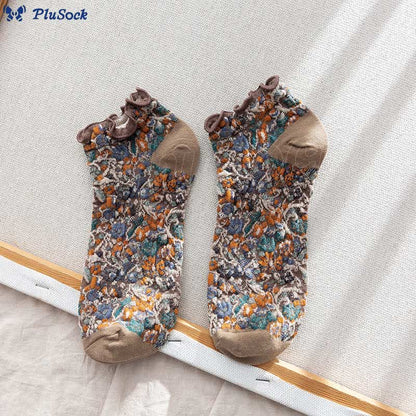 College Style Florals Ankle Socks(5 Pairs)