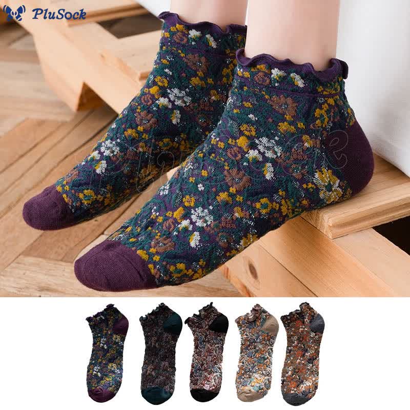 College Style Florals Ankle Socks(5 Pairs)