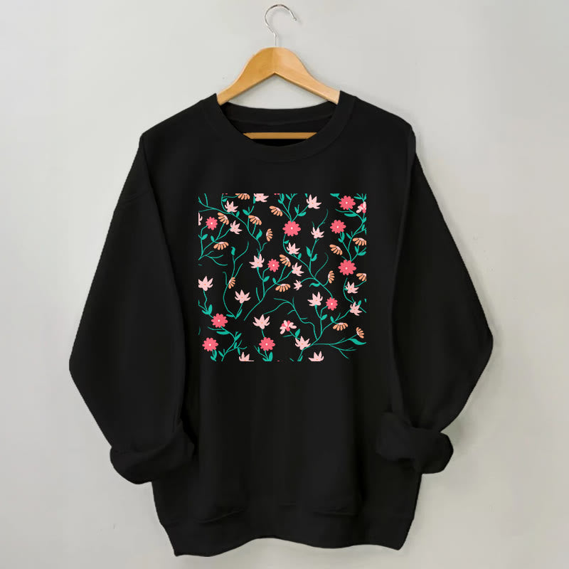 Plus Size Red Pink Flowers Sweatshirt