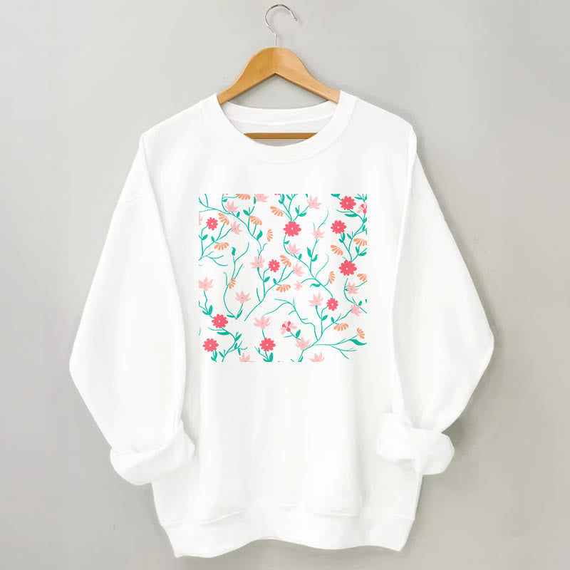 Plus Size Red Pink Flowers Sweatshirt