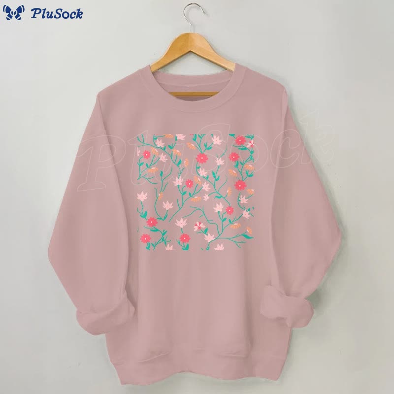 Plus Size Red Pink Flowers Sweatshirt