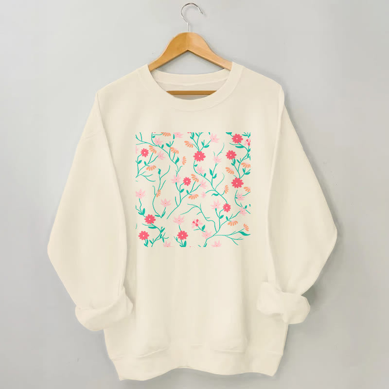 Plus Size Red Pink Flowers Sweatshirt