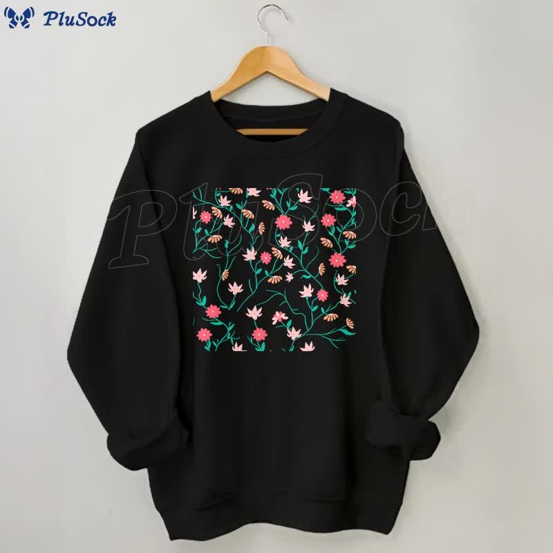 Plus Size Red Pink Flowers Sweatshirt