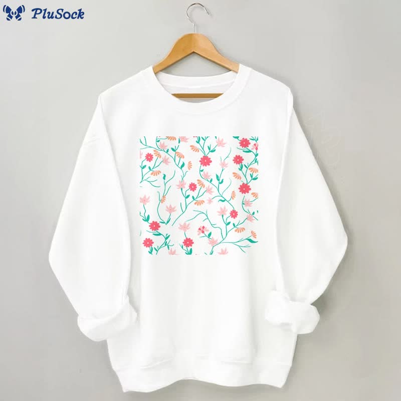 Plus Size Red Pink Flowers Sweatshirt