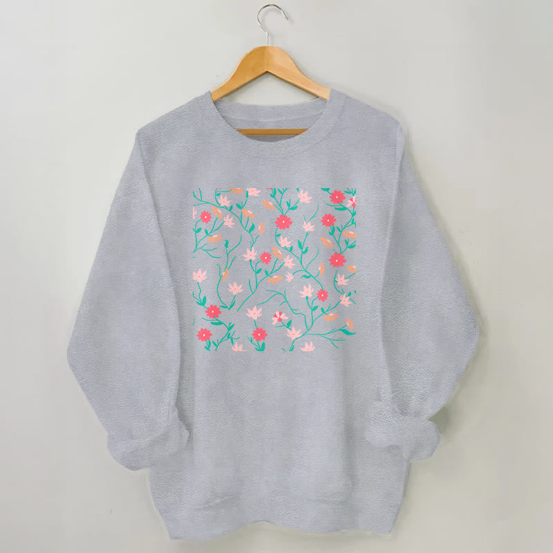 Plus Size Red Pink Flowers Sweatshirt