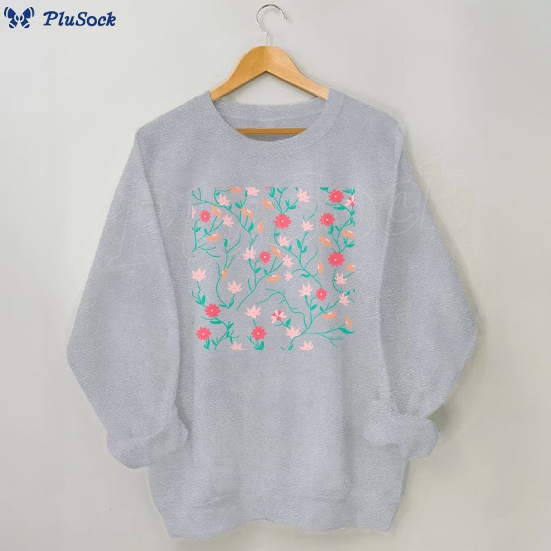 Plus Size Red Pink Flowers Sweatshirt