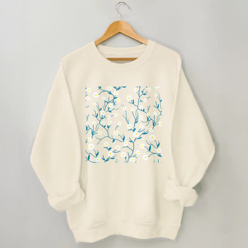 Plus Size White Daisy Sweatshirt