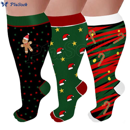 Plus Size Polka Dot Gingerbread Man Compression Socks