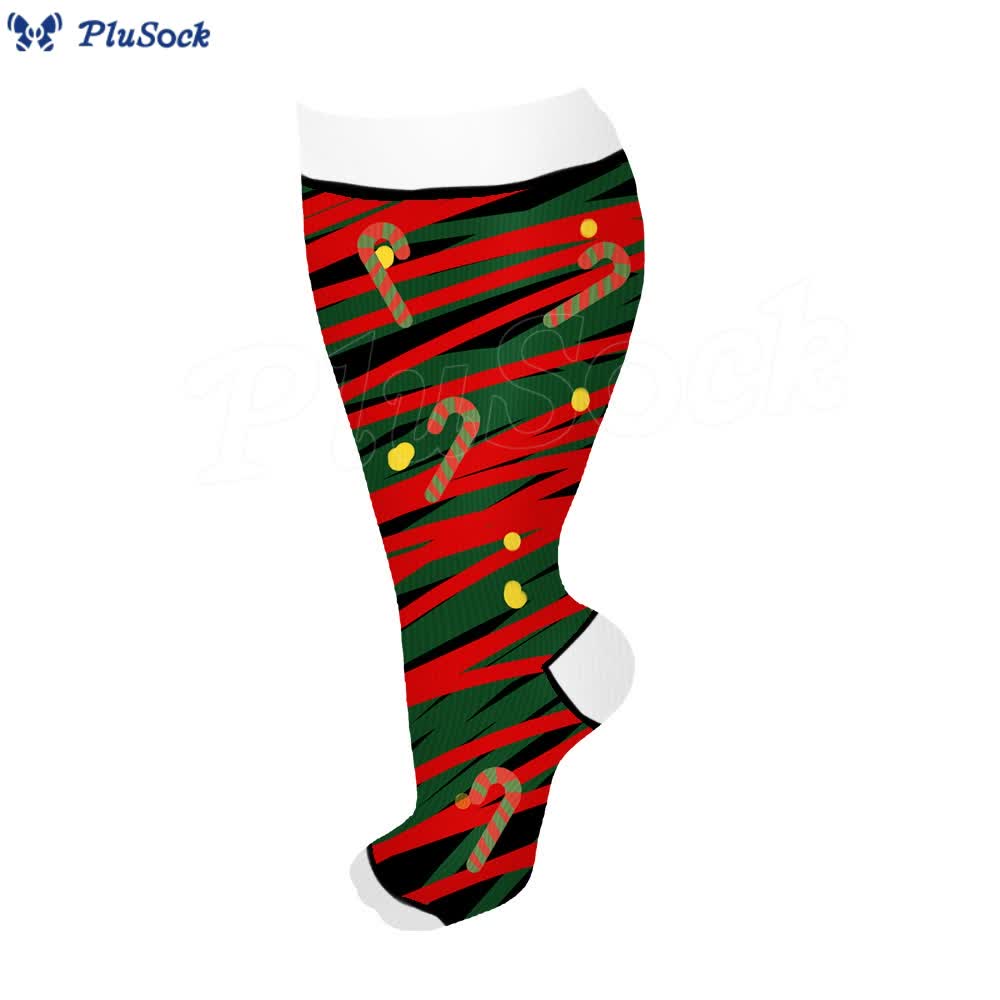 Plus Size Polka Dot Gingerbread Man Compression Socks