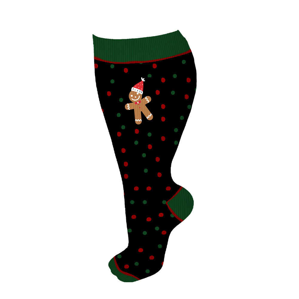 Plus Size Polka Dot Gingerbread Man Compression Socks(3 Pairs)