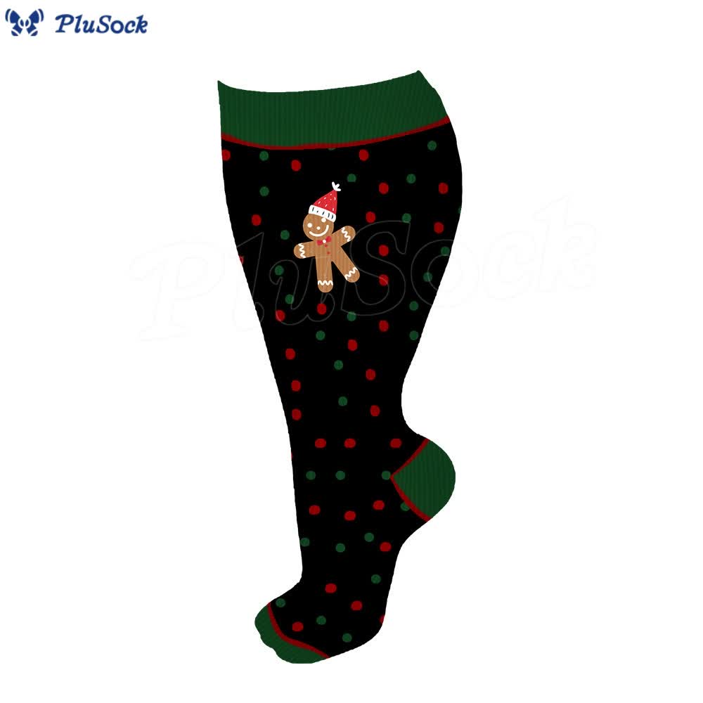 Plus Size Polka Dot Gingerbread Man Compression Socks