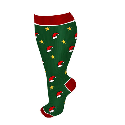 Plus Size Polka Dot Gingerbread Man Compression Socks(3 Pairs)