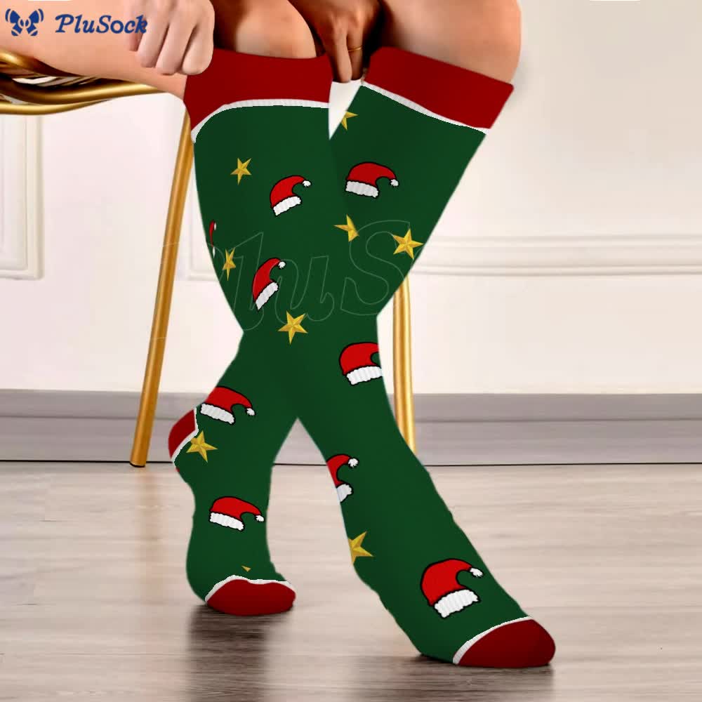 Plus Size Polka Dot Gingerbread Man Compression Socks