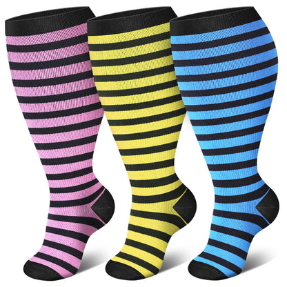 Plus Size Pink Blue Yellow Strieps Compression Socks