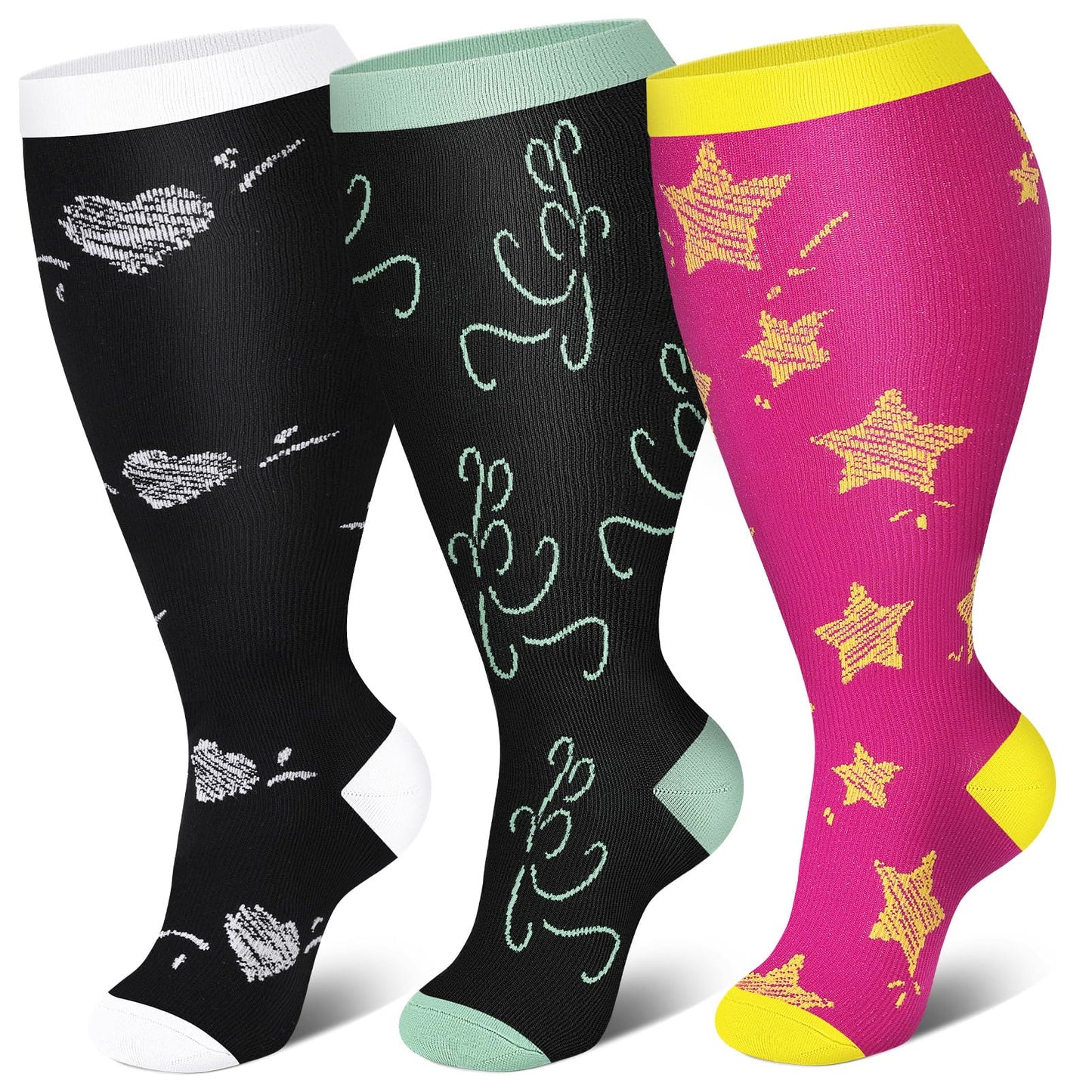 Plus Size Star Heart Strieps Compression Socks