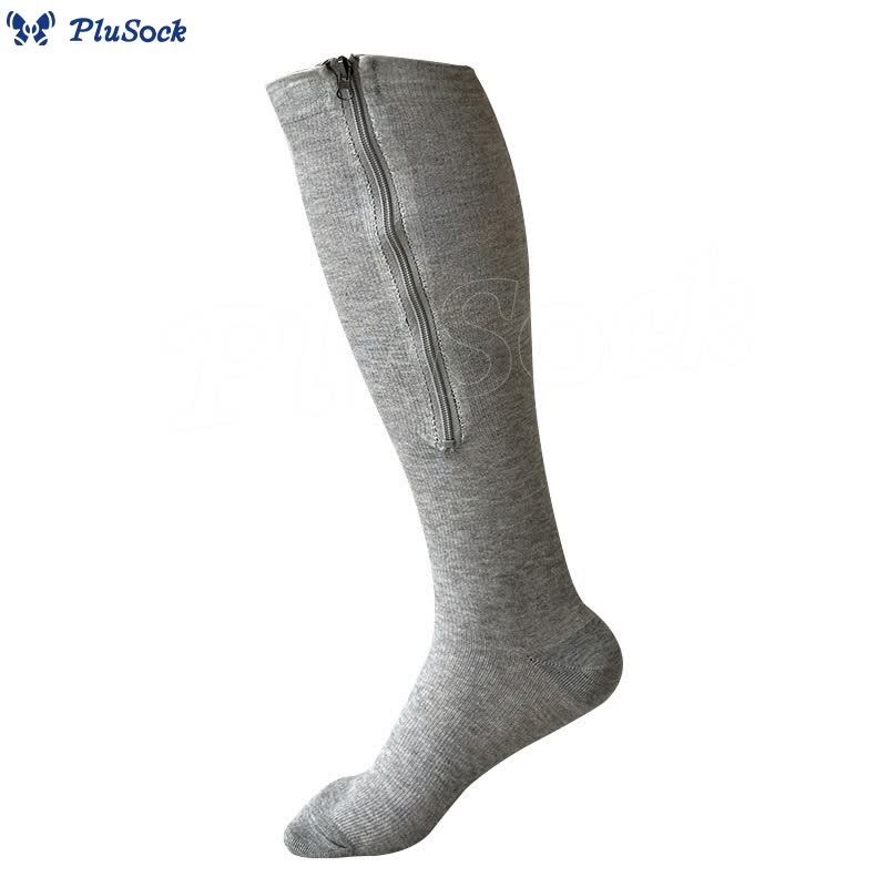 2XL-7XL Plus Size Solid Color Zipper Compression Socks