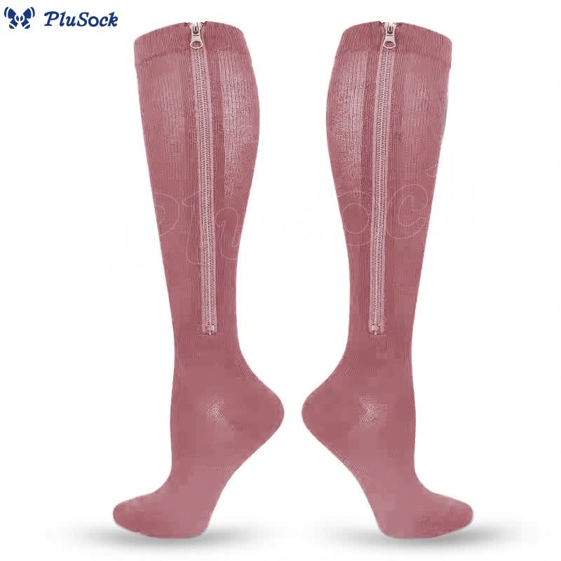 2XL-7XL Plus Size Solid Color Zipper Compression Socks