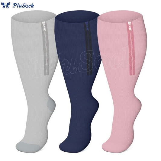 2XL-7XL Plus Size Solid Color Zipper Compression Socks