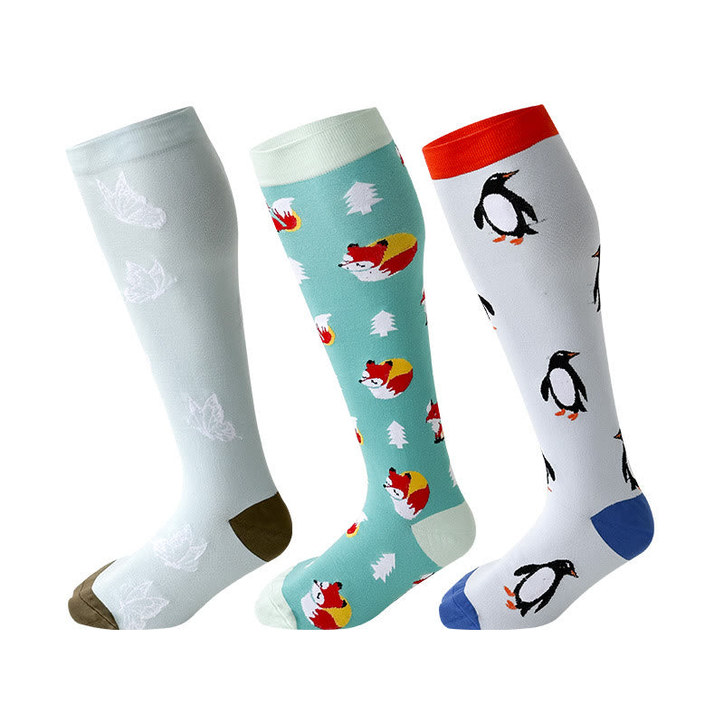 2XL-7XL Plus Size Penguin Fox Compression Socks(3 Pairs)