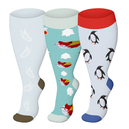 2XL-7XL Plus Size Penguin Fox Compression Socks(3 Pairs)