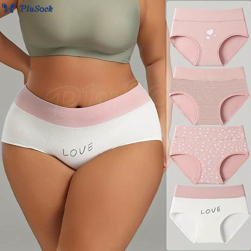 Plus Size Pink Love Heart Panty(5 Packs)