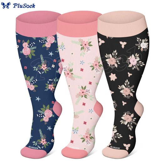 Plus Size Comfort Floral Compression Socks(3 Pairs)