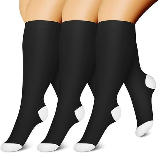 Plus Size Sport Black Soft Compression Socks(3 Pairs)